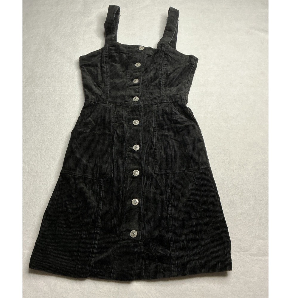 H&M Divided Womens Black Corduroy Button Front Overall Mini Dress Size 0